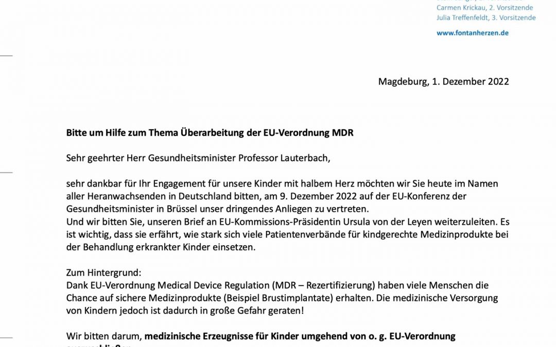 Offener Brief an Herrn Bundesminister für Gesundheit Prof. Dr. Karl Lauterbach