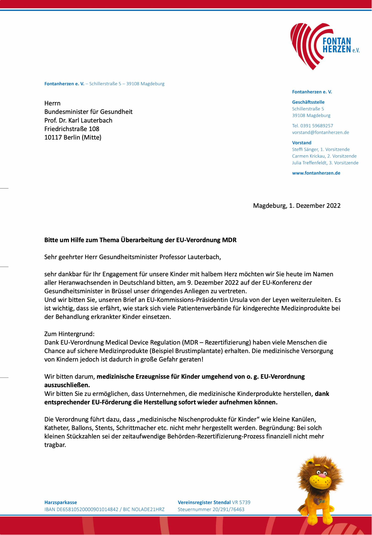 Offener Brief an Herrn Bundesminister für Gesundheit Prof. Dr. Karl Lauterbach